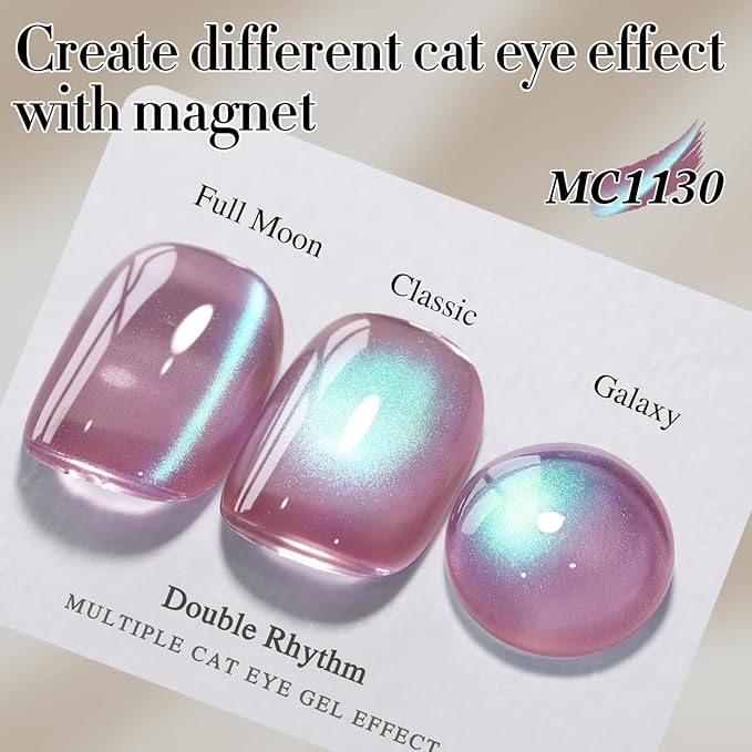 Double Rhythm 15ML Ice Glass Cat Eye Gel Polish with Magnet Holographic Glitter Shimmer Translucent Sheer Color Salon Soak Off Magnetic Nail at Home (Plum Purple-MC1130)