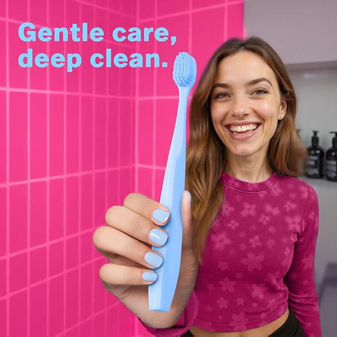 Tonochi Max Extra-Soft Toothbrush for Adults Sensitive Gums – Gentle Bristles, Wide Angled Head for Back Teeth, Ergonomic Non-Slip Grip, BPA-Free Handle, Individually Wrapped, 4-Pack(Blue)