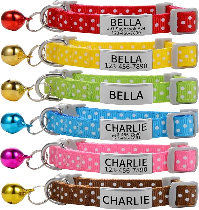 Personalized Breakaway Cat Collar with Bell & ID Tag, Polka Dot Print