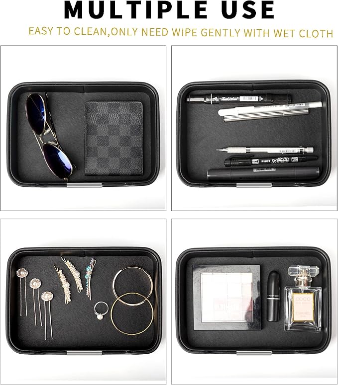 Leather Tray Organizer, Valet Tray Key Tray (Metal Silvered, Black) | Leather Catchall Tray for Entryway Table Desktop Storage, Decorative Tray for Jewelry Keys Wallet Phone Watch