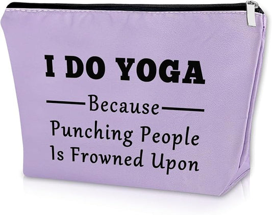 Sazuwu Yoga Themed Purple Makeup Bag Cosmetic Organizers Funny Birthday Gift for Yoga Instructor Teacher Training Thank You Appreciation Birthday Christmas Gifts