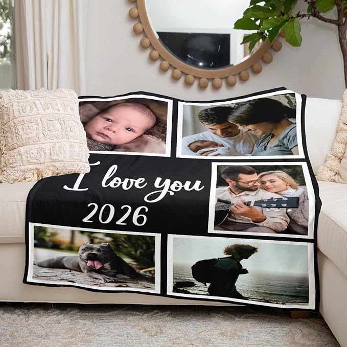 inkArts Custom Blanket with Photo, Personalized Blanket, Customized Photo Blankets, Custom Picture Blankets, Personalized Photo Gifts for Women Men Mom Dad Baby Kid Family Pet