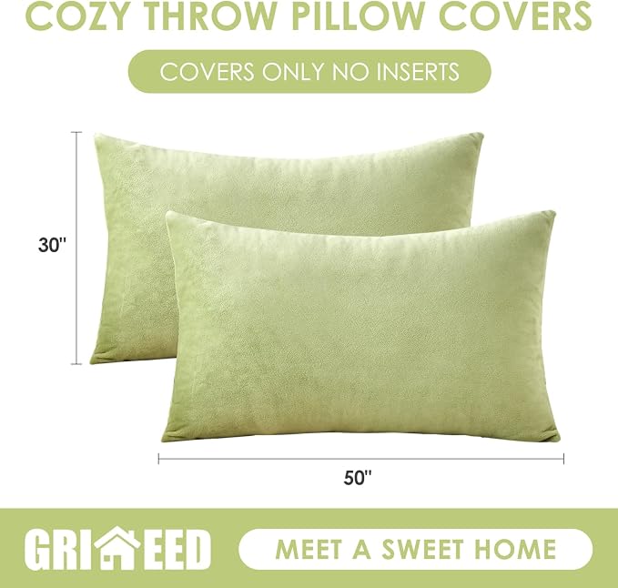 Throw Pillow Covers Sage Green Set of 2 12x20 Inch Pillow Covers, Soft Velvet Lumbar Decorative Pillowcases for Couch Sofa Bed, Home Boho Decor, Modern Farmhouse Cushion Covers