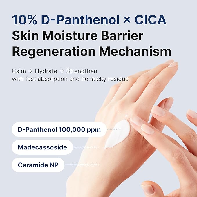PURE K Panthenol 10% CICA Repair Cream - Intensive Barrier Recovery - Soothing Moisturizer for Sensitive, Damaged Skin, Redness & Post-Acne Repair, Korean Skincare (2.7 Fl Oz / 80ml)