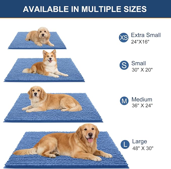 OLANLY Dog Door Mat for Muddy Paws 24x16, Extra Absorbent Chenille Mud Mat | Cornflower Blue, Absorbs Moisture and Dirt, Non-Slip Machine Washable Doormat, Quick-Dry Indoor Entryway Floor Mat for Dogs