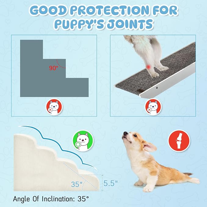 Mesa Lemon 4 Step Dog Stairs Pet Ramp for High Beds, Sofas and Cars | High Density Foam, Non-Slip Bottom, Removable Washable Cover, Portable Handle, Holds Up to 50 lbs, 20 Inch Height