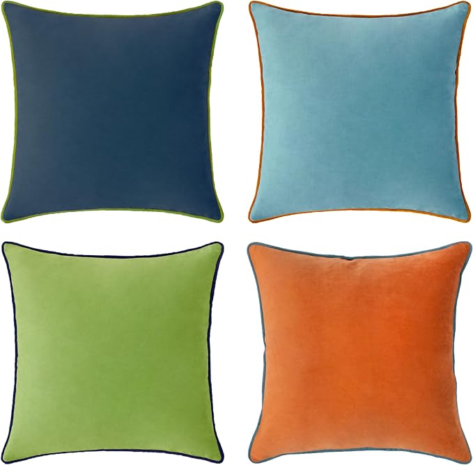 MONDAY MOOSE Decorative Throw Pillow Covers Cushion Cases, Set of 4 Soft Velvet Modern Double-Sided Designs, Mix and Match for Home Decor, Pillow Inserts Not Included (22x22 inch, Blue/Orange)
