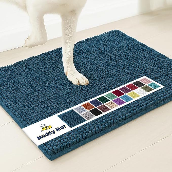 Muddy Mat® | Super Water Absorbent Door Mat Indoor, Microfiber Quick Dry Chenille Entryway Rug,Slip Resistant Front Door Mat,Indoor Mats for Entryway,Machine Washable Pet Rug, Atlantic Blue 28"x18"