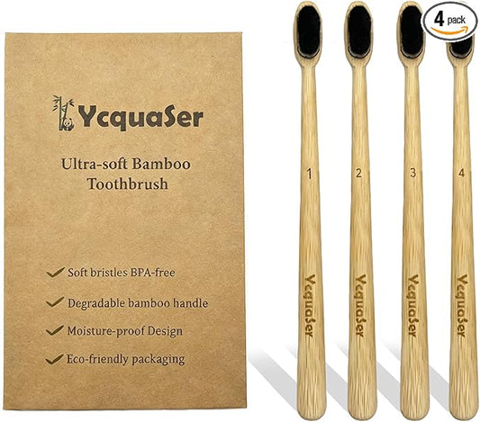 Ycquaser Extra Soft Bamboo Toothbrush,Natural Soft Toothbrushes for Adults,Micro Nano10000 Bristles Toothbrushes for Sensitive Gum,Fully Biodegradable,4 Pack