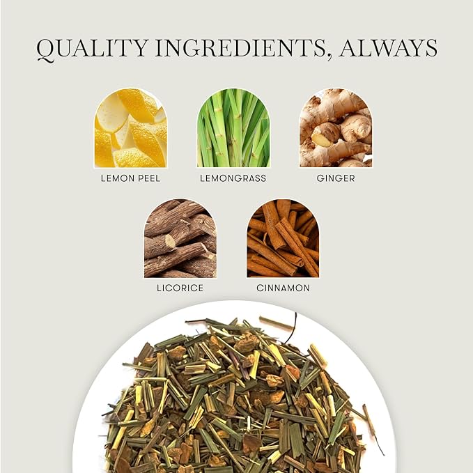 Luxmi Estates Lemon Ginger Tea, Organic Loose Leaf, 50g (1.76oz, 25 Cups), USDA Organic Herbal Infusion with Lemon Peel, Ginger Root, Lemongrass & Cinnamon - Caffeine-Free, Naturally Sweet, Resealable Tin
