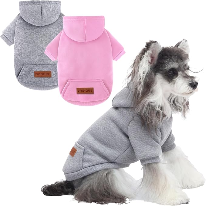 2 Pack Dog Hoodie Warm Hood Dog Sweater Cold Weather Small Dogs Sweatshirt Comfort Pet Clothes for Small Medium Dogs with Pockets Cats Chihuahua Clothes for Male Female Girl Boy Sporty Daily Wear