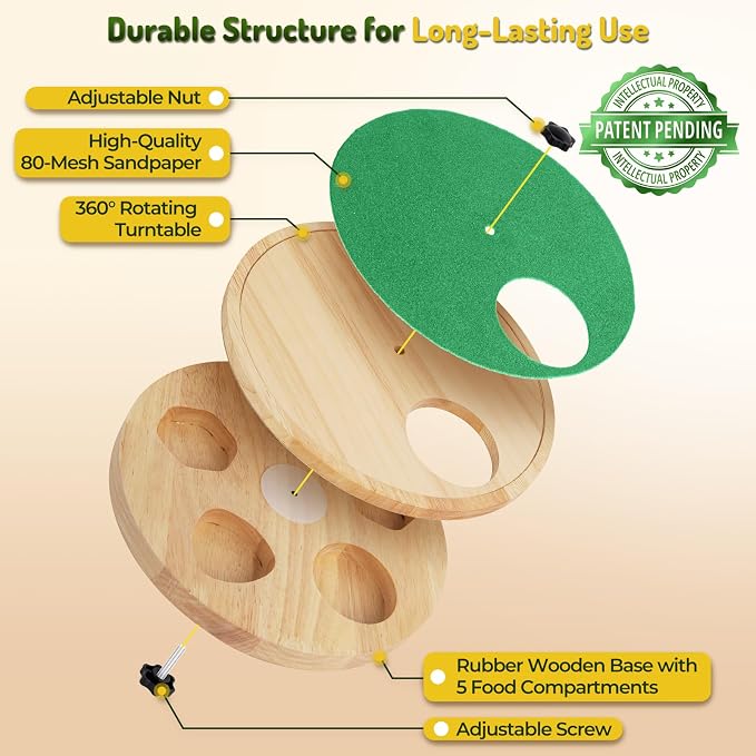 Dog Nail Scratch Board with Treat Box - Anti-Slip Rotating Dog Paw Care File Toy, Wooden Dog Scratch Pad for Nails with Adjustable Tension, Stress-Free Grooming & 2 Optional Base Types, Green