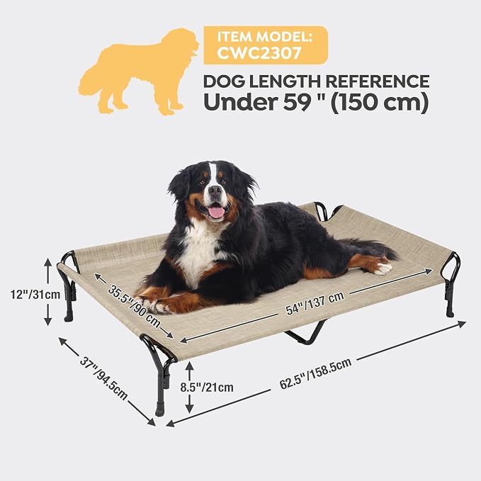 Veehoo Cooling Elevated Dog Bed, XL Raised Dog Cot with Guardrail & Headrest