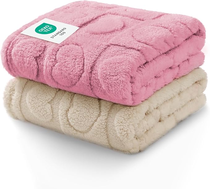 Luciphia 2 Pack Small Dog Blanket, Cozy Fleece Throw for Puppy Cat,57"x40" | Pink Blanket Washable for Medium/Large Dogs, Cute Cover on Bed Couch Crate Car, Puppy Essentials, Dog Gift,2PCs Pink/Beige