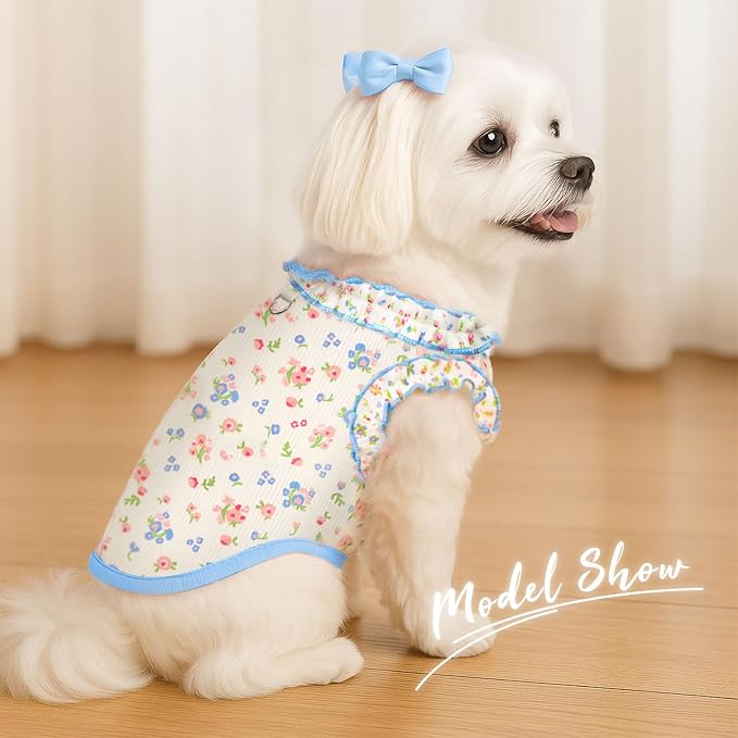 2 Pack Dog Shirt for Small Dogs Breathable Summer Clothes with Ruffled Sleeves Dog Tshirt Stretchy Pet Tee for Puppies Sphynx Cats Kitten Frenchie Dachshund(Pink&Blue,Small)