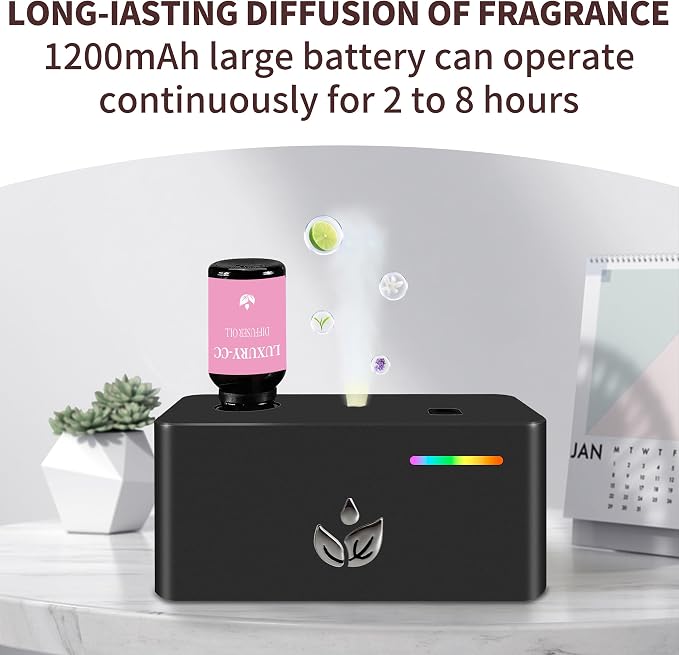 Waterless Essential Oil Diffuser with 10pcs Mixed Fragrance Oils, Automatic Scent Diffusers, Rechargeable Air Aromatherapy Diffuser with 3 Spray Modes for Home Office Hotel