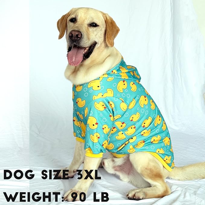 Dog Hoodie Pullover Sweatshirts Soft and Stretch Pets Clothes Yellow Duck Hooded for Medium Large Dogs（Yellow Duck L）