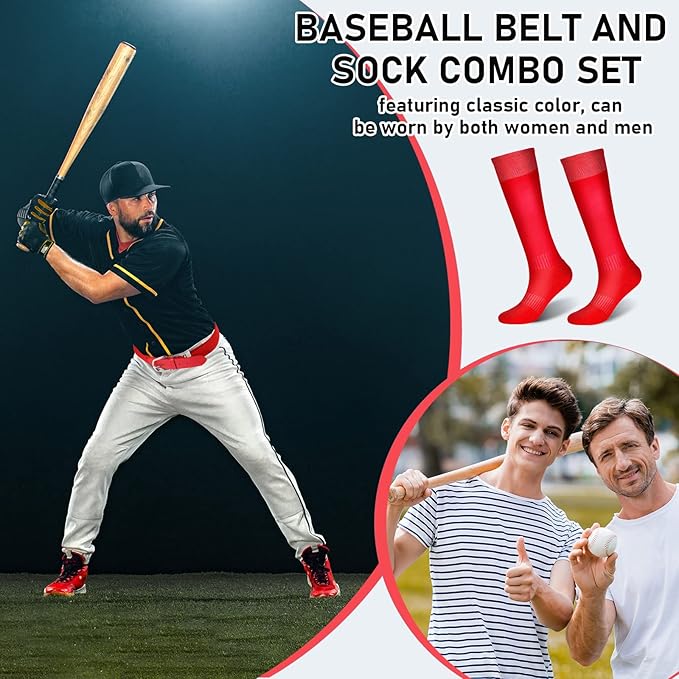 Zhanmai Baseball Belt and Socks Combo Adjustable Softball Socks and Elastic Waist Belt for Youth Boys Girls, Adult