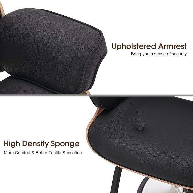 BarberPub Bend Wooden Salon Chair Hydraulic Chair Hair Cutting Beauty Spa Styling Equipment 8261 (Black)