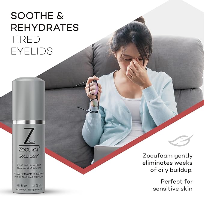 Zocular ZocuFoam Eyelid Cleanser - Foaming Eyelid Scrub - Natural pH Balanced Solution - 25mL