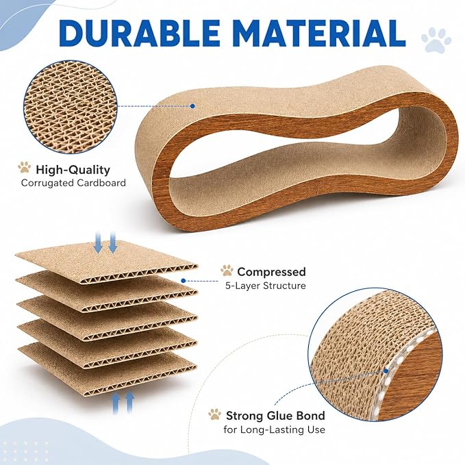 Simple Deluxe 2 In1 Cardboard Cat Scratcher,Large Scratching Board for Scraching & Napping, 100% Recyclable & Reversible Horizontal Scratch Pad Couch Lounger for Cats, 27.56 x9.45 x8.86 inch