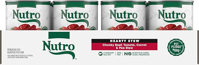 Nutro Hearty Stew Wet Dog Food, Chunky Beef, 12.5 oz, 12 Pack | Grain-free, real beef #1 ingredient, with tomato, carrot & pea, natural ingredients, made in USA, canned dog food