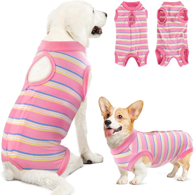 Lukovee Recovery Suit for Dogs, Onesie Spay Neuter Surgery Suit Female Male | Soft Cotton, Easy On Off, Abdominal Wounds Prevent Licking, Prevent Licking Wounds, Cone E-Collar Alternative (Pink, L)