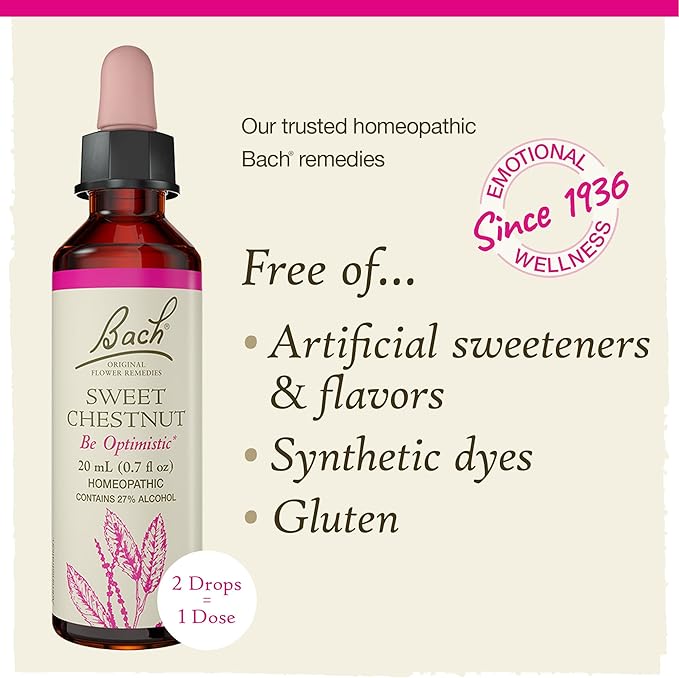 Bach Original Flower Remedies, Sweet Chestnut - Be Optimistic - Natural Homeopathic Flower Essence for Emotional Balance - Vegan, Gluten Free, Sugar Free - 20mL Dropper