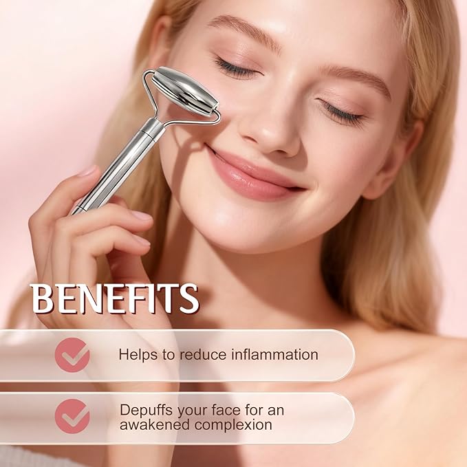 erdnretl Gua Sha & Face Roller, Stainless Steel Gua Sha Facial Tools,Lymphatic Drainage Massager for Face, Eyes,Chin & Jawline Sculpting,Body Gua Sha Tools with Pouch (Light Silver)