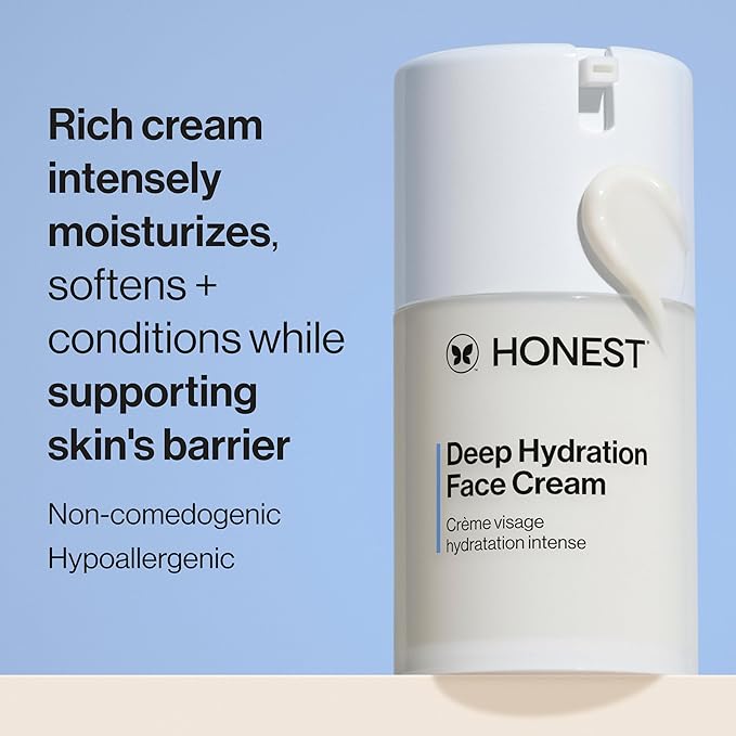 Honest Beauty Deep Hydration Face Cream for Dry Skin, Hydrates and Supports Natural Moisture Barrier, Hypoallergenic, Gentle Sensitive, 1.7 fl oz
