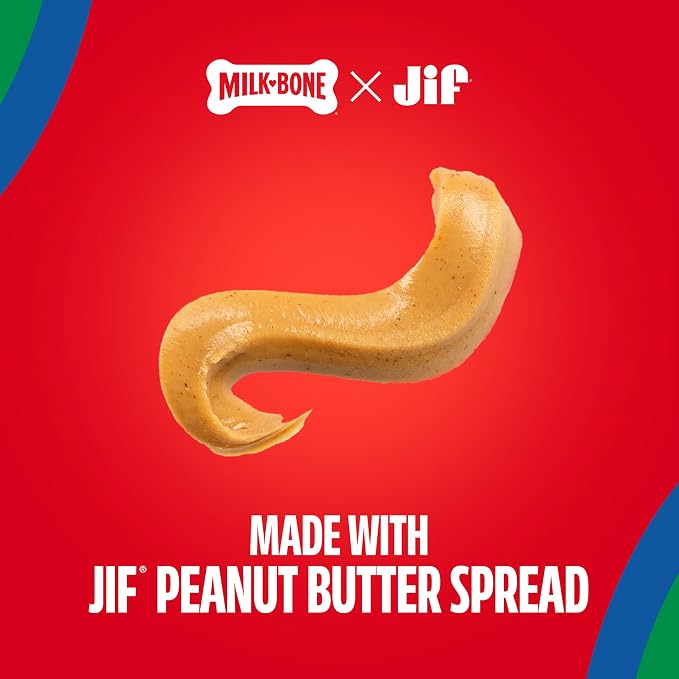 Milk-Bone Natural Peanut Butter Spread with Jif, 4 Pouches | Lickable dog treats in a squeezable pouch
