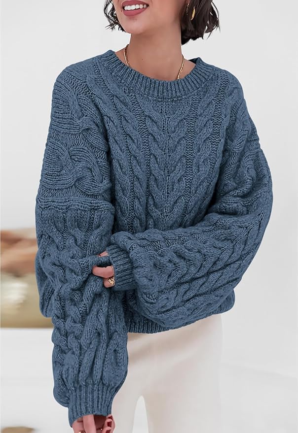 PRETTYGARDEN Womens Sweaters Spring 2026 Cable Knit Long Sleeve Crewneck Oversized Sweater Chunky Pullover Loose Outfits