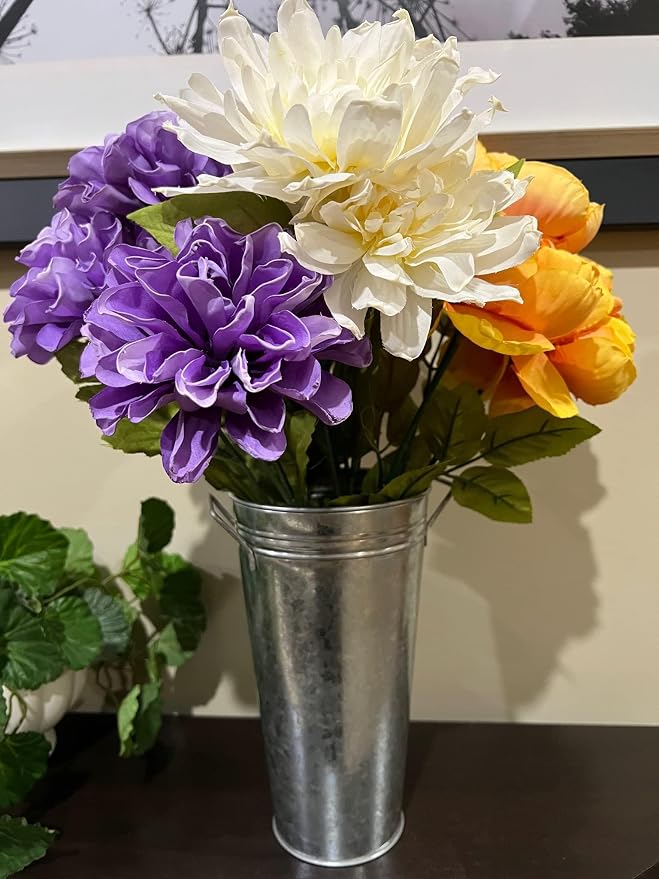 Hosley Set of 3 Galvanized French Bucket Vase with Handles 5" W x 9" H Ideal for Farmhouse Dried Floral Arrangements at Home for Weddings Gifts Spa and Aromatherapy Settings O5