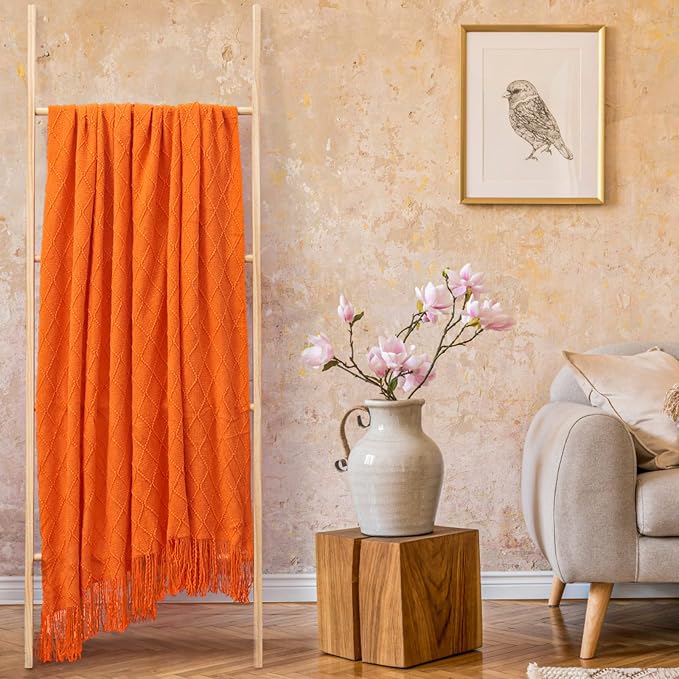 inhand Burnt Orange Knitted Throw Blanket for Couch and Bed, 60"x80" | Fall Halloween Decor, Soft Living Room Home Decor Knitted, Outdoor Lightweight Autumn, Farmhouse Warm Fall Decoration Indoor