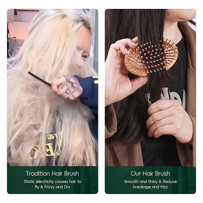 12PC Bamboo Hair Brush - Bulk Bamboo Bristles Detangling Brush for Hair Growth,Massage Scalp & Anti Static HairBrush for Women,Men,Kid(Pack of 12)