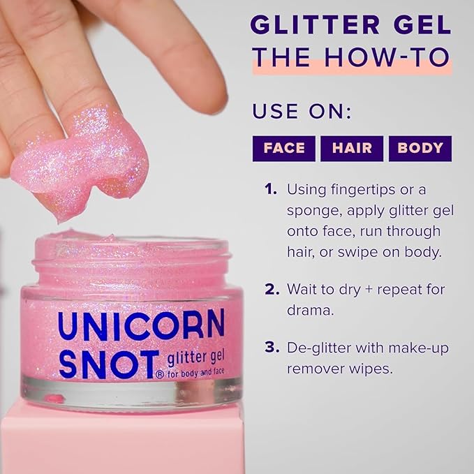 UNICORN SNOT Face & Body Glitter & Lip Gloss Bundle - Makeup for Festivals, Raves, Anime Cosplay - Safe for Face, Easy Application & Removal (Flamingo)