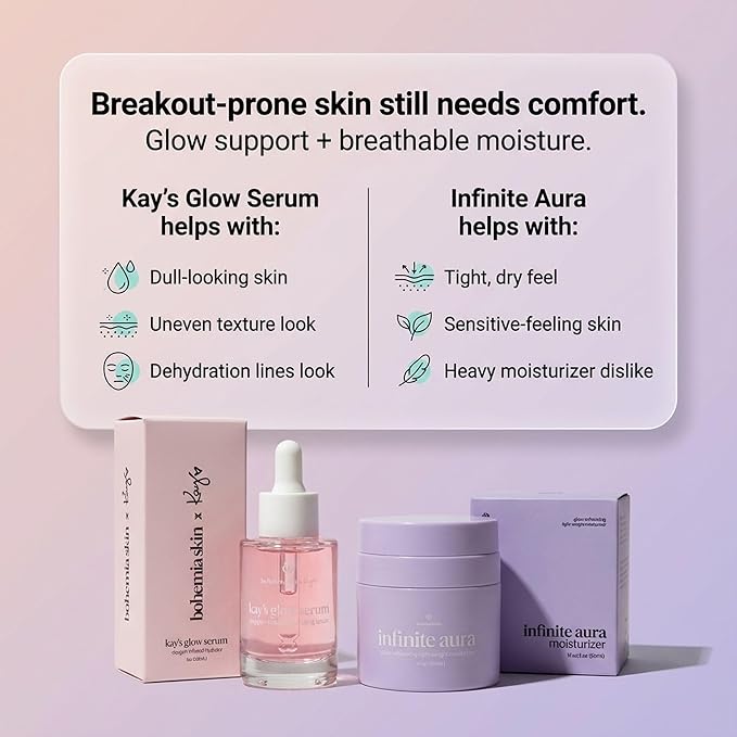 Kay’s Glow Serum + Infinite Aura Moisturizer – Oxygen-Infused THDA Vitamin C with Gentle AHA for Face and neck | Hydrates, Soothes and Brightens Bundle