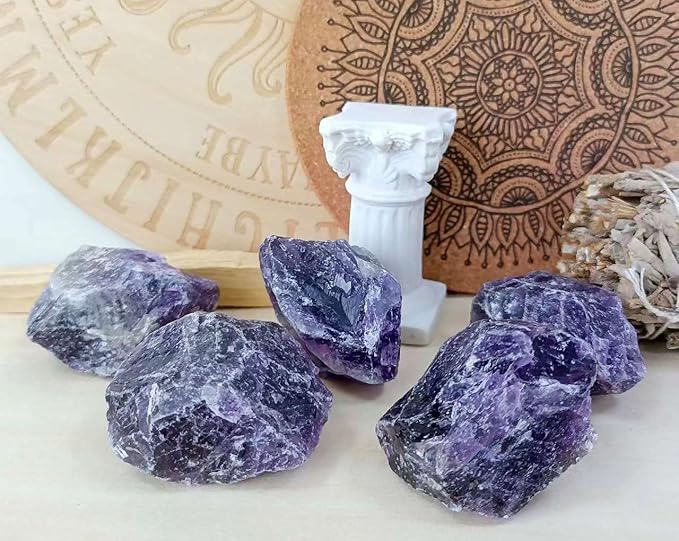 LAIDANLA Amethyst 2" Natural Rough Stones Crystal Large Raw Crystals Bulk Healing Gemstones for Reiki Healing Tumbling Fountain Rocks Wire Wrapping Decoration Cabbing Lapidary 4PCS 0.55lb