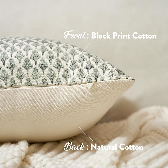 FIOUOVO Floral Pillow Covers 24x24 Pillow Cover Block Print Couch Pillows for Living Room Decorative Neutral Accent Throw Pillow Covers, 1PC, Olive Green