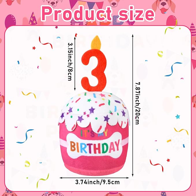 Dansydaisy Dog Birthday Cake Toy Squeaky Plush Gift,3rd,Pink