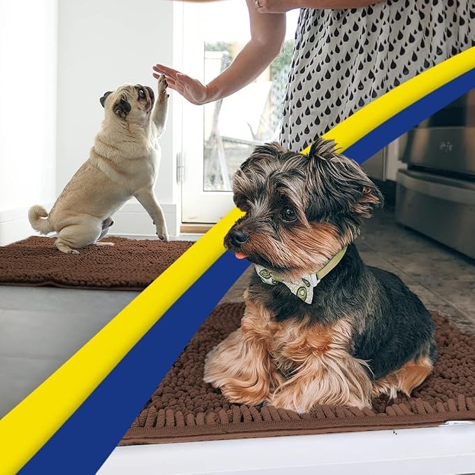 Muddy Mat® | Super Water Absorbent Door Mat Indoor, Microfiber Quick Dry Chenille Entryway Rug, Slip Resistant Front Door Mat, Indoor Mats for Entryway, Machine Washable Pet Rug, Brown 36"x60"