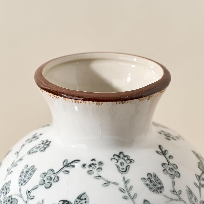 6.73" Ceramic Flower Decorative Antique Vase, Vintage Rustic Chinoiserie Floral Vase for Home Decor, Living Room, Bookshelf, Office, Entryway, Garden, Chinoiserie Decor, Tuscan Decor