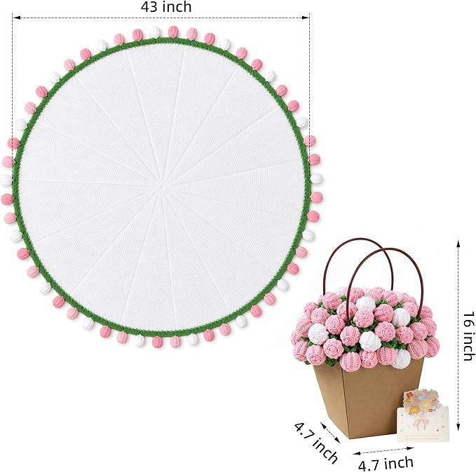 Ivydale Crochet Flower Bouquet Throw Blanket 43inch Rose Knitted Blanket