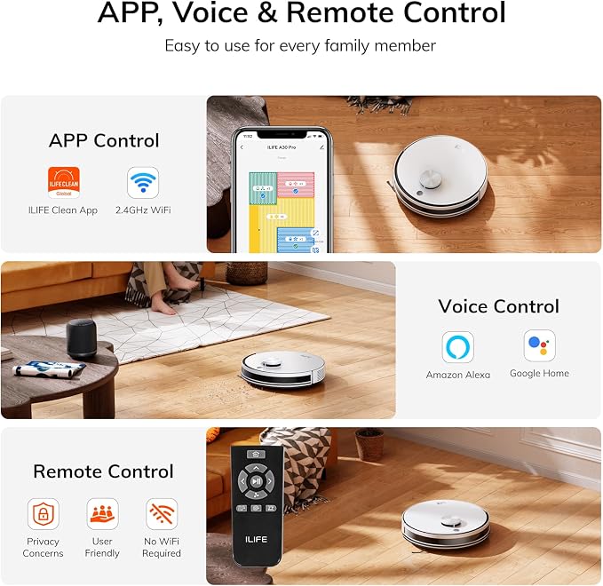 ILIFE A30 Pro Robot Vacuum and Mop,10000Pa Max Suction | 60 Days Self Emptying, LiDAR Navigation, 150 Mins, App, Remote & Voice Control, Ideal for Hard Floors, Carpet & Pet Hair
