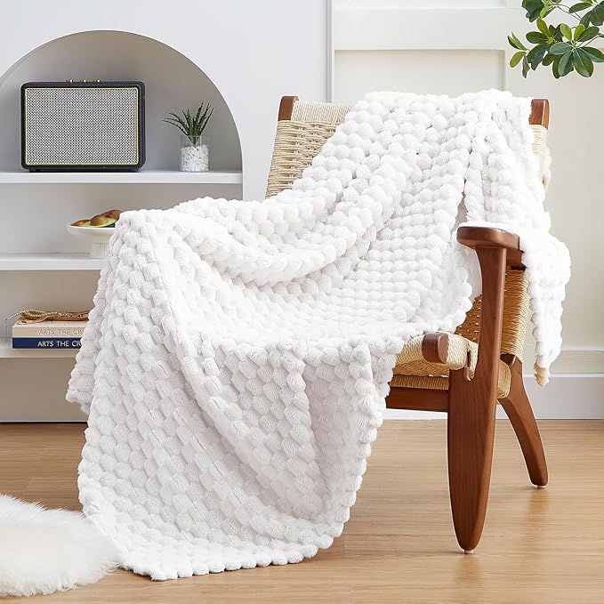 EXQ Home Gentle Soft Fleece Throw Blanket – Cozy Lightweight 3D Imitation Turtle Shell Jacquard Blanket for Couch Bed – All-Season Warm Fuzzy Flannel Blanket for Women Mom Her Gifts(60"x80",White)