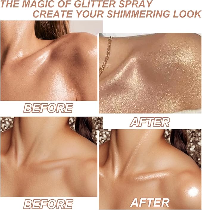 Hair and Body Glitter Spray, Shimmering Powder Sparkle Powder Makeup, Glitter Loose Sparkle Makeup for Body Highlighter,Festival Prom Rave Accessories (Champagne)