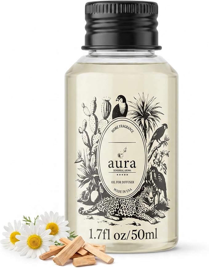 Aura Bella | Sandalwood & Ylang Ylang Fragrance Oil for Diffusers | Inspired by L. Labo Santal | Woody Luxury Scent | Aromatherapy | Home, Office & Spa | 1.7 fl oz (50ml) | Made in USA