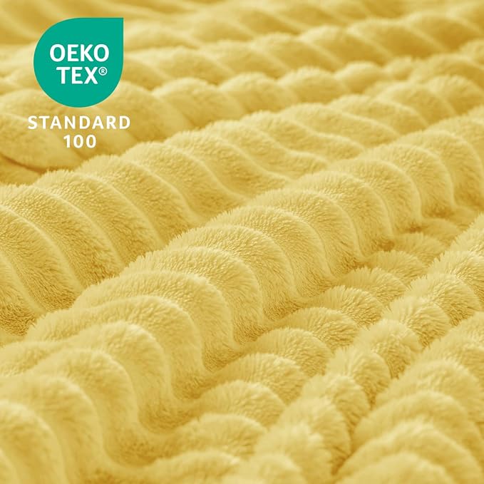 BEDELITE 3D Ribbed Light Yellow Fleece Twin Blanket for Bed, 60x80 Inch | Soft Warm Decorative Fluffy Blanket, Cozy Plush Lightweight Fuzzy Throw Blanket for Couch Sofa Room Decor, Gift for Women