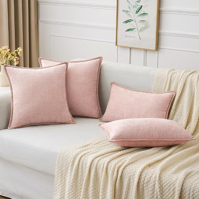 MIULEE Decorative Couch Throw Pillow Covers 20x20 Inch Pink 2 Pack | Farmhouse Pillow Covers with Stitched Edge, Soft Chenille Cushion Cases, for Sofa Bed Living Room Home Decor