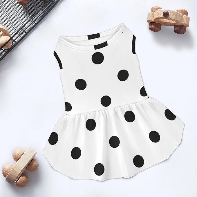 Large Dog Dress - Girl Pet Clothes Outfit, Black Polka Dots Pri A2 | Poly Blend,Soft Breathable,Large Dog Dress,Ruffle Hem,Summer Wear,Vest Apparel,Walking,Party,HolidayLightweight,Easy Care